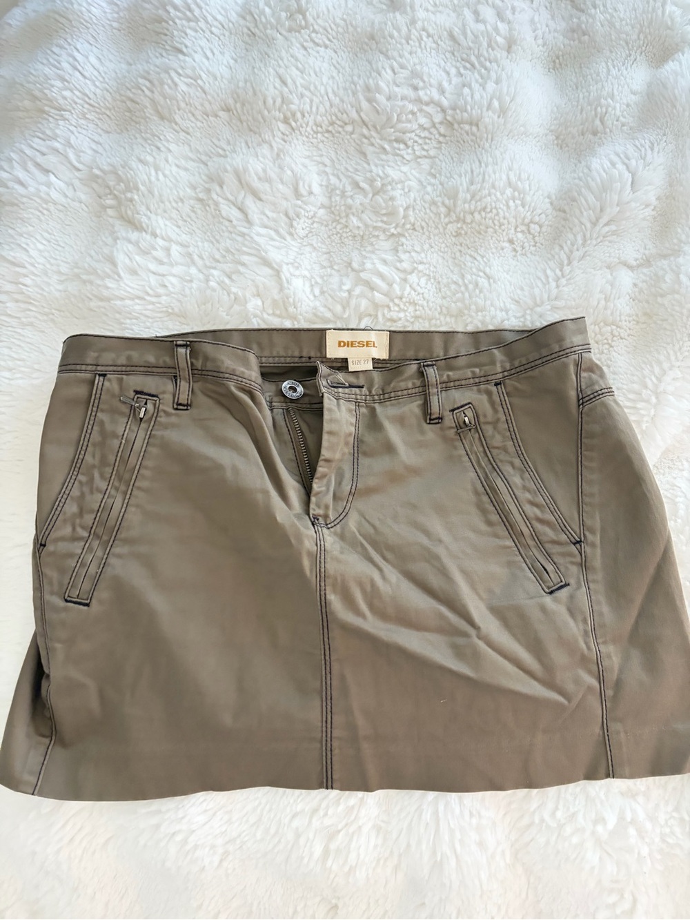 Diesel Olive Mini Skirt with Front Pocket Detail